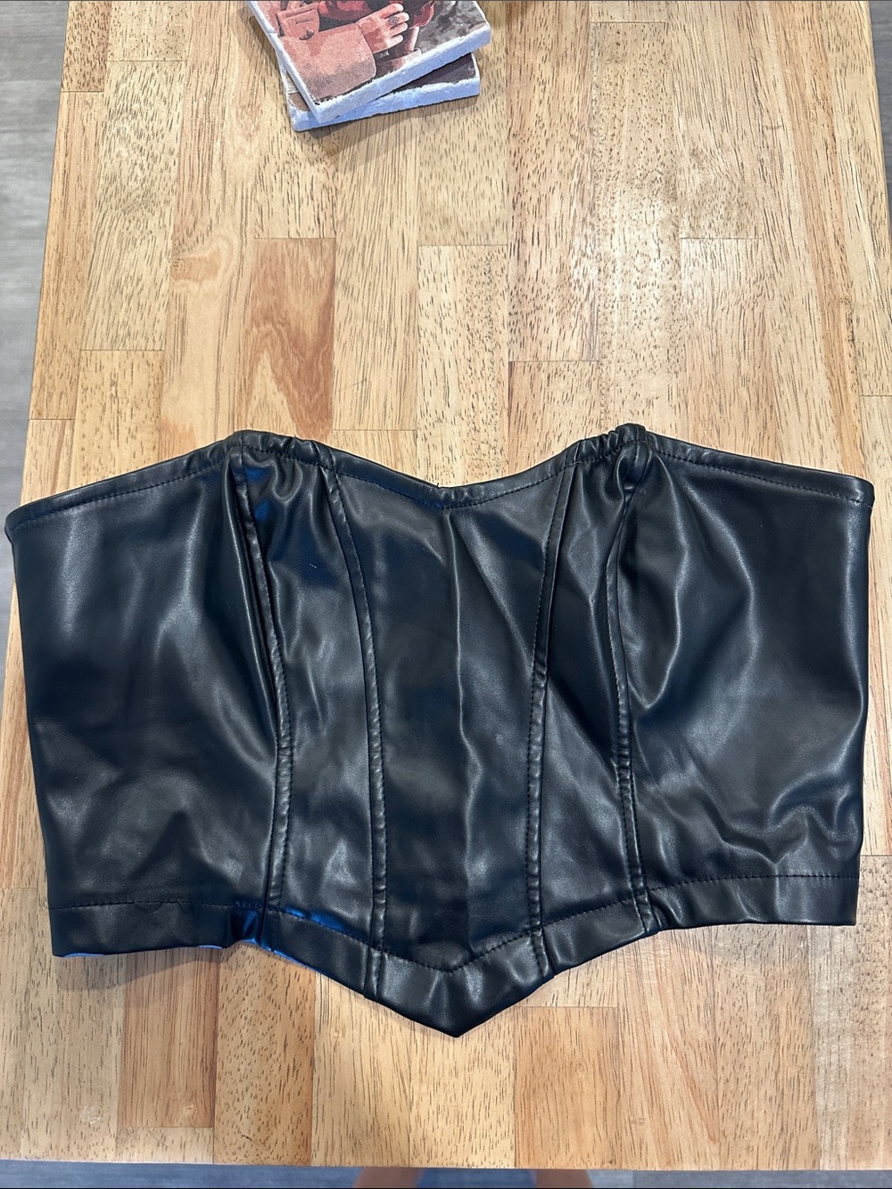 SHEIN Black leather strapless crop top